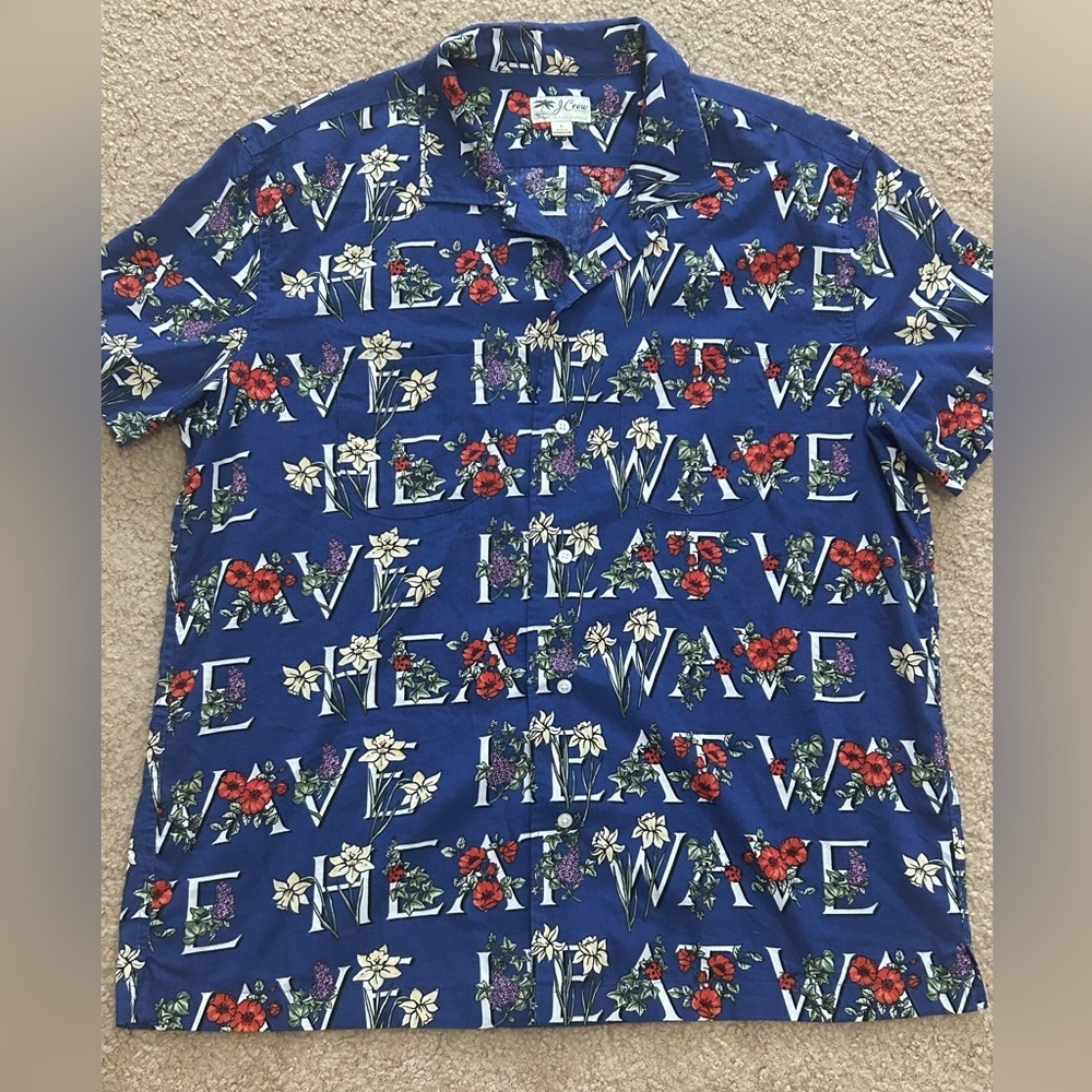 J. Crew Men’s Large Heat Wave Spell Out Hawaiian Shirt - Picture 7 of 7